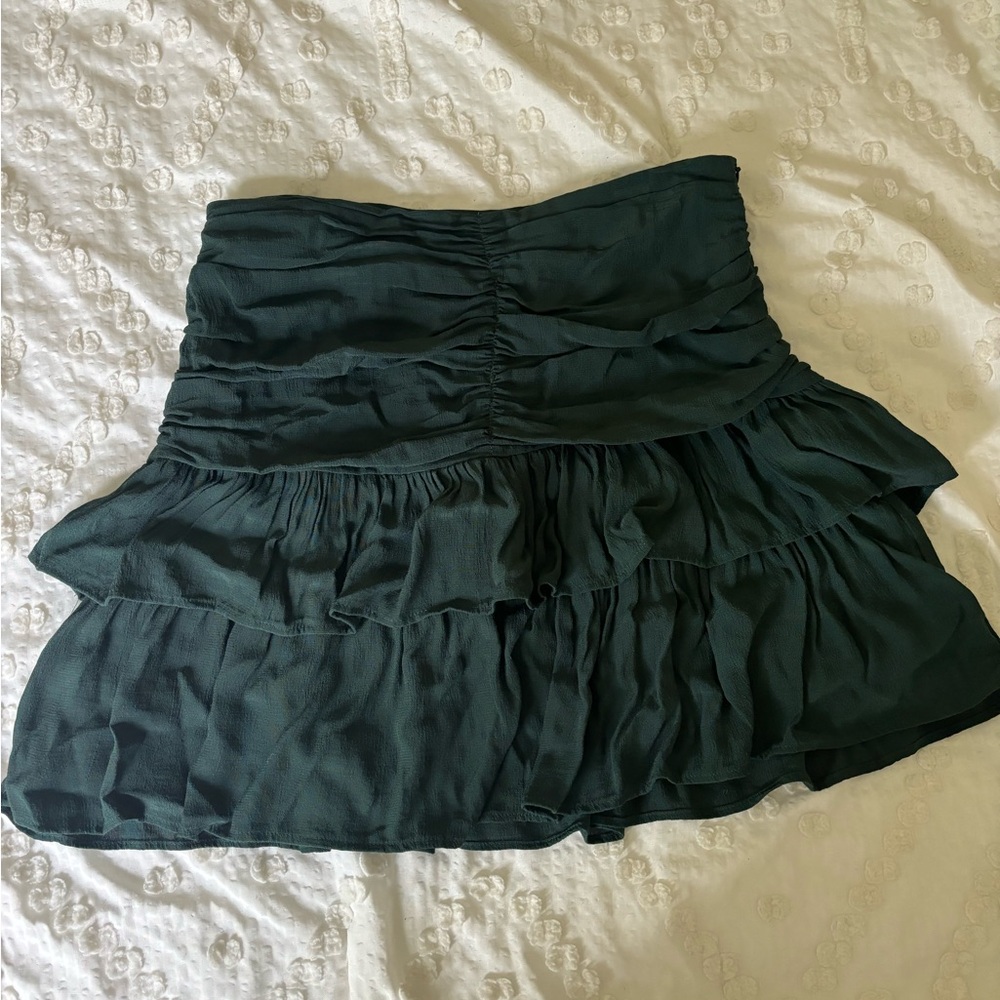 ZARA Green Ruched Mini Skirt
